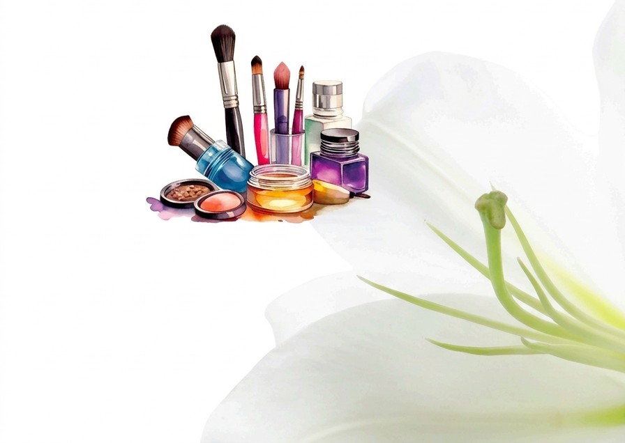 Makeup brushes, cosmetics and lily